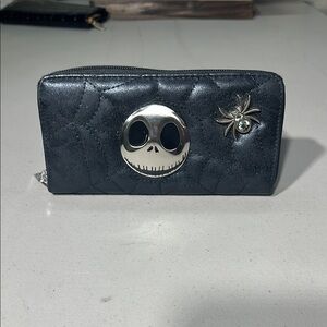 Black Wallet with Silver Skull Design